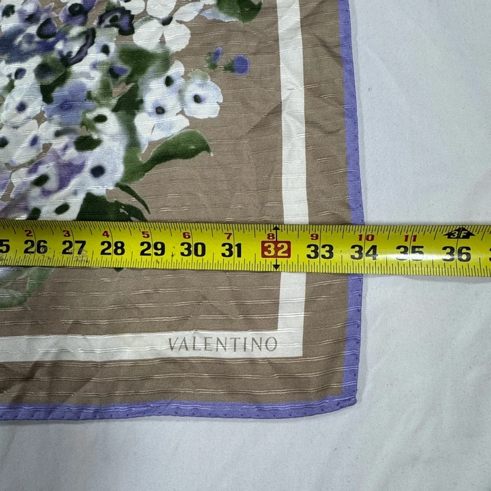 Valentino Silk Scarf Floral Bouquet Tan Purple White Square Made in Italy 34x34